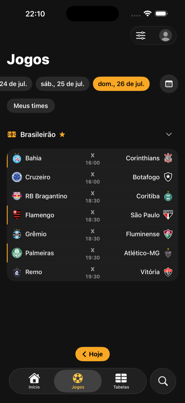 Lista de jogos no KickFlow